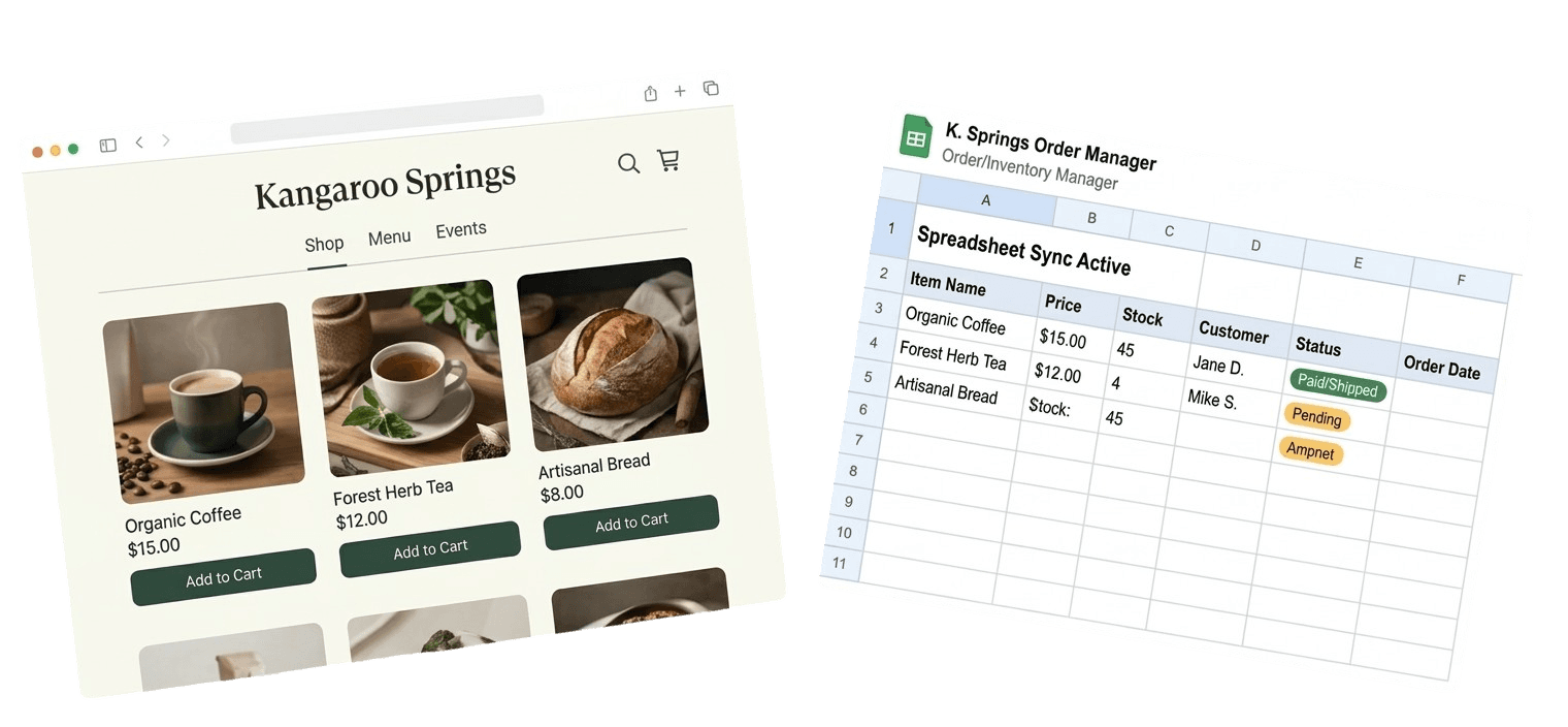 Kangaroo Springs E-Commerce Storefront and Google Sheets Order Manager